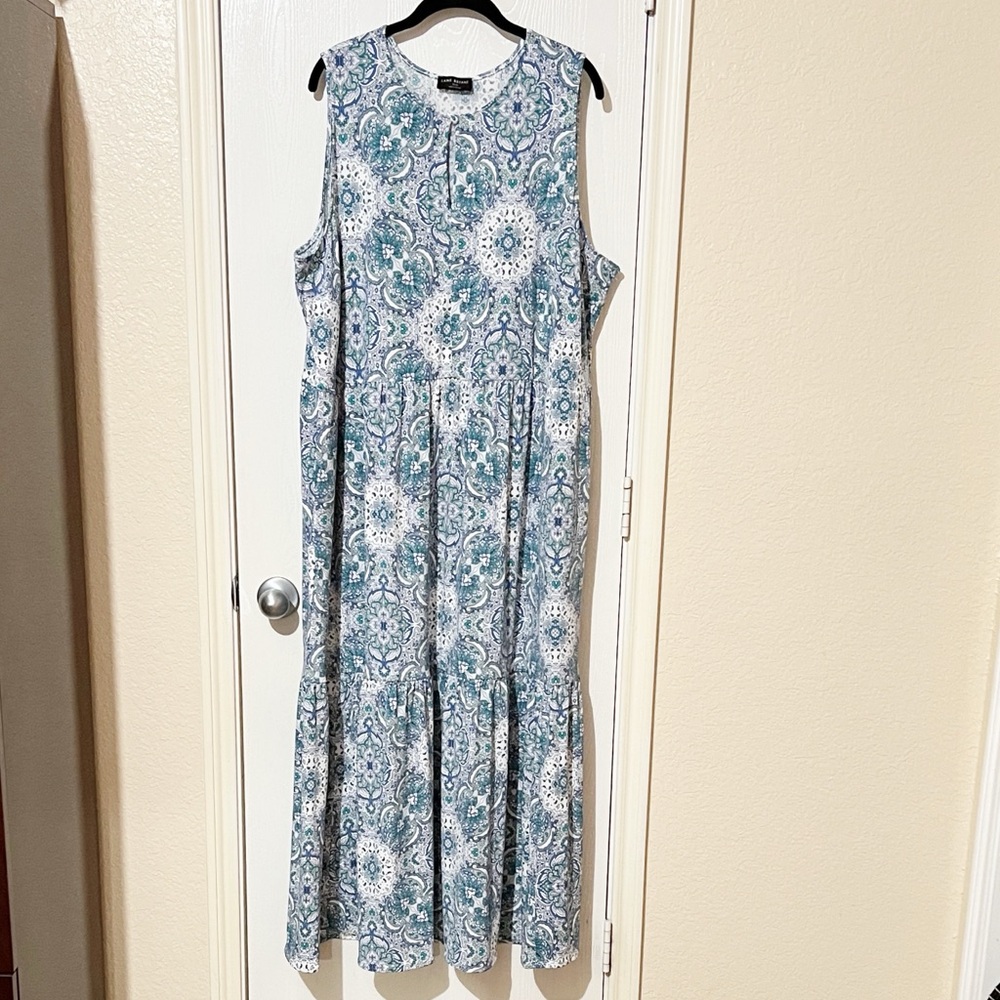 Lane Bryant Blue & White Paisley Maxi Tiered Dress Cottagecore Feminine